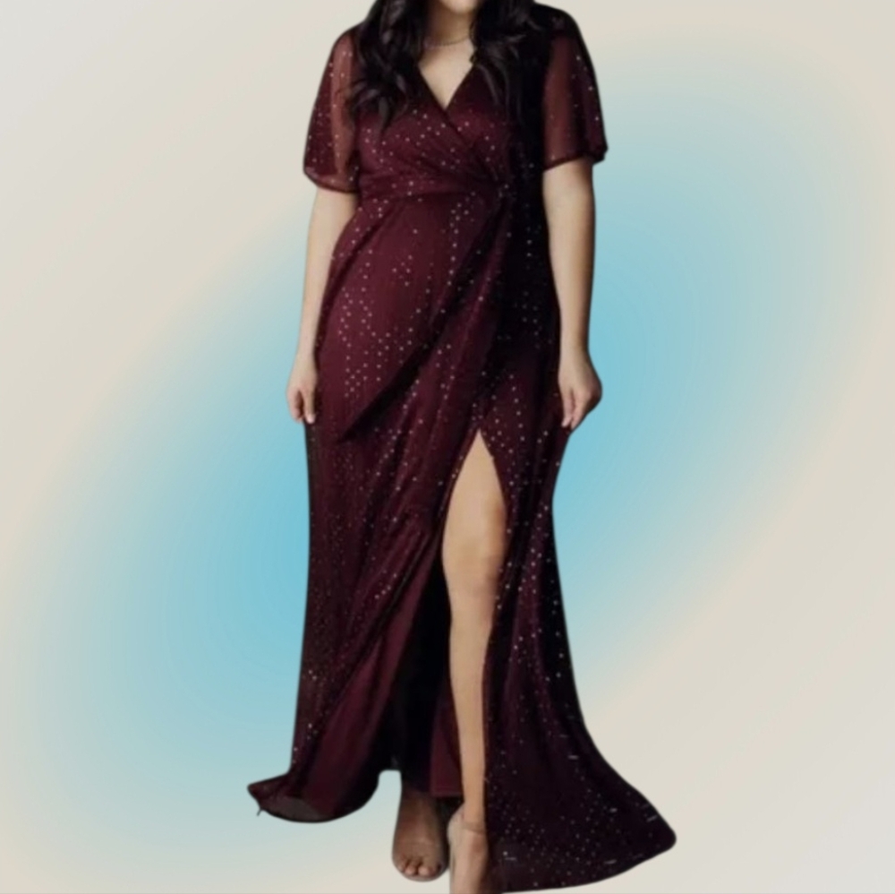 Simplee Burgundy Maxi Dress with Slit